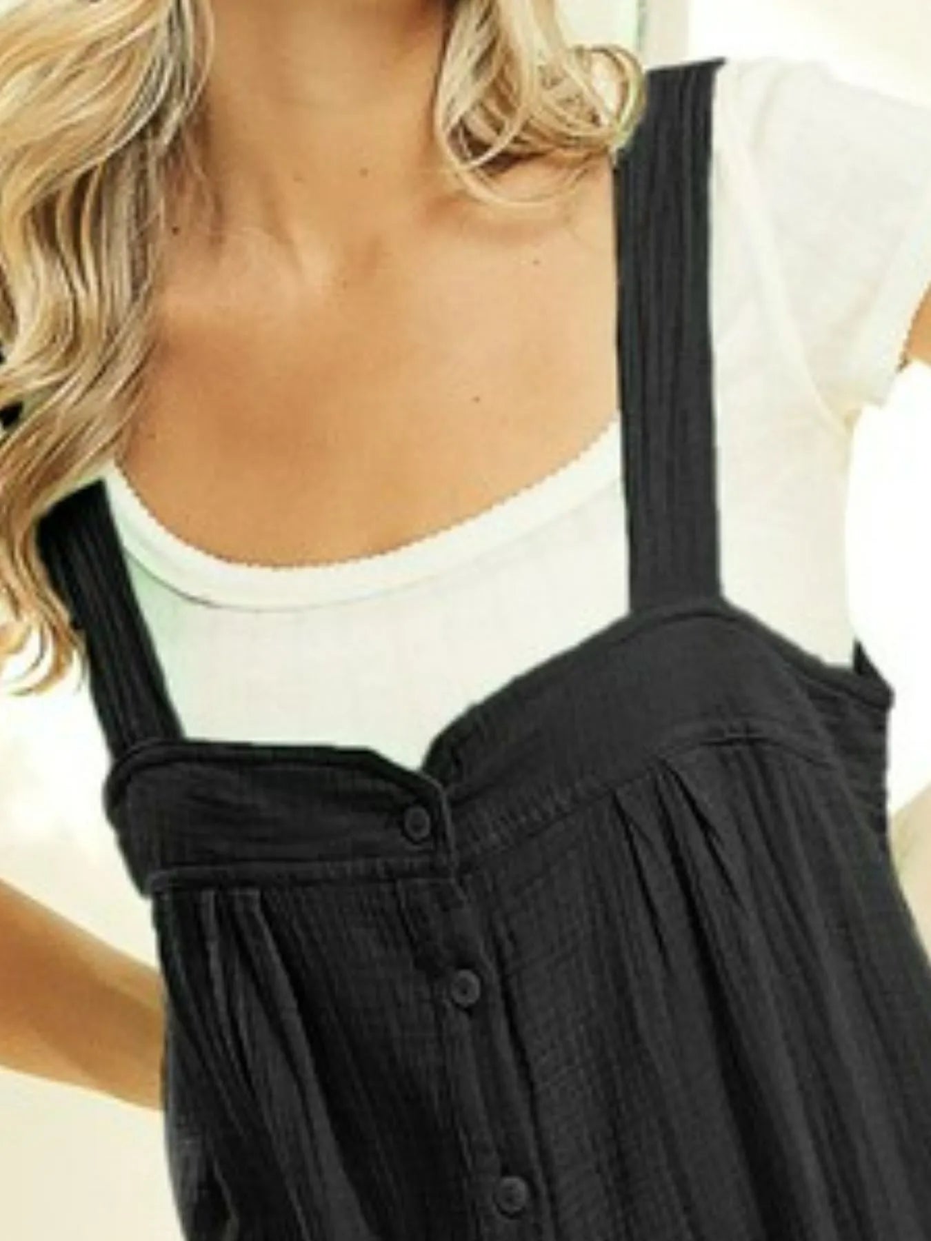BiBi Gauze Buttoned Up Overall Jumpsuit with Pockets-