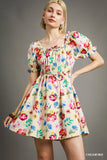 Umgee Floral Print Puff Sleeve Mini Dress-Get You Some Sun