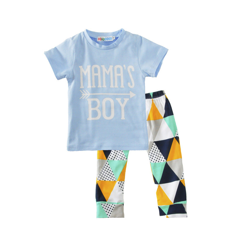 Children's Suit Short-Sleeved T-Shirt Blue Letter Arrow