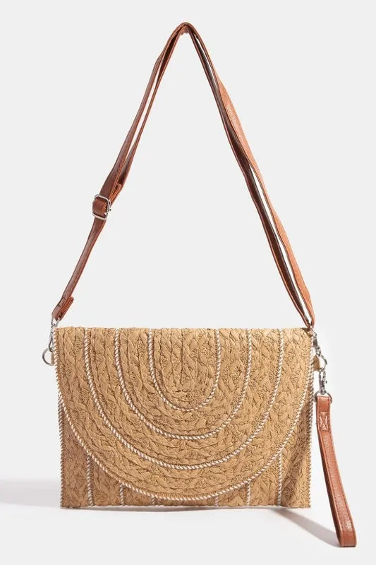 Fame Stitch Detailed Straw Crossbody Bag-Get You Some Sun