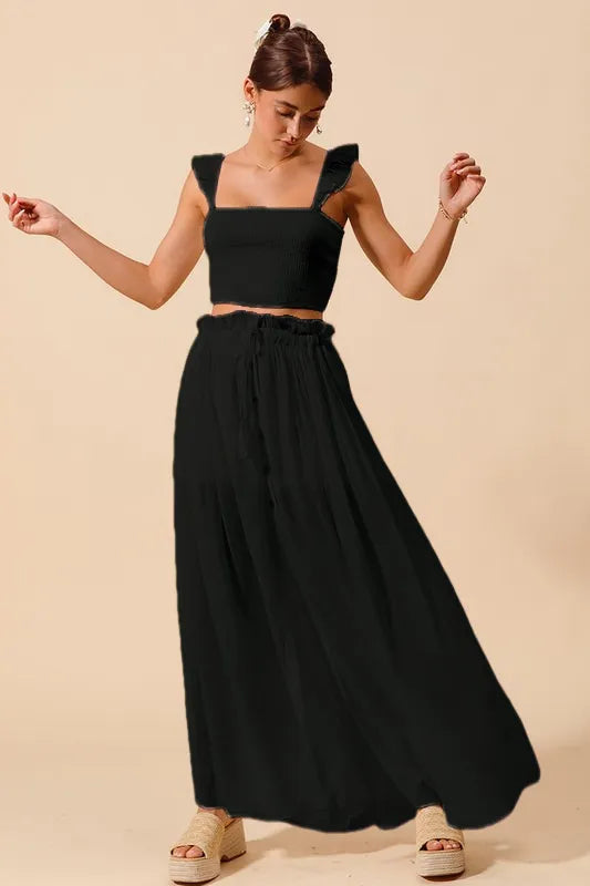 SO ME Smocked Top and Flowy Maxi Skirt Set-Get You Some Sun