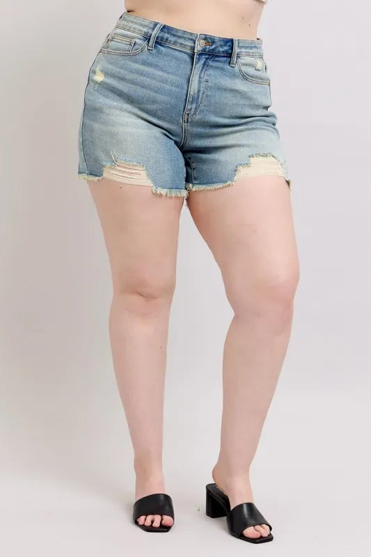 Judy Blue Plus Size High Rise Fly Stitch Detail Shorts