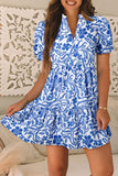 Blue Flower Print Puff Sleeve Tiered Dress-Get You Some Sun