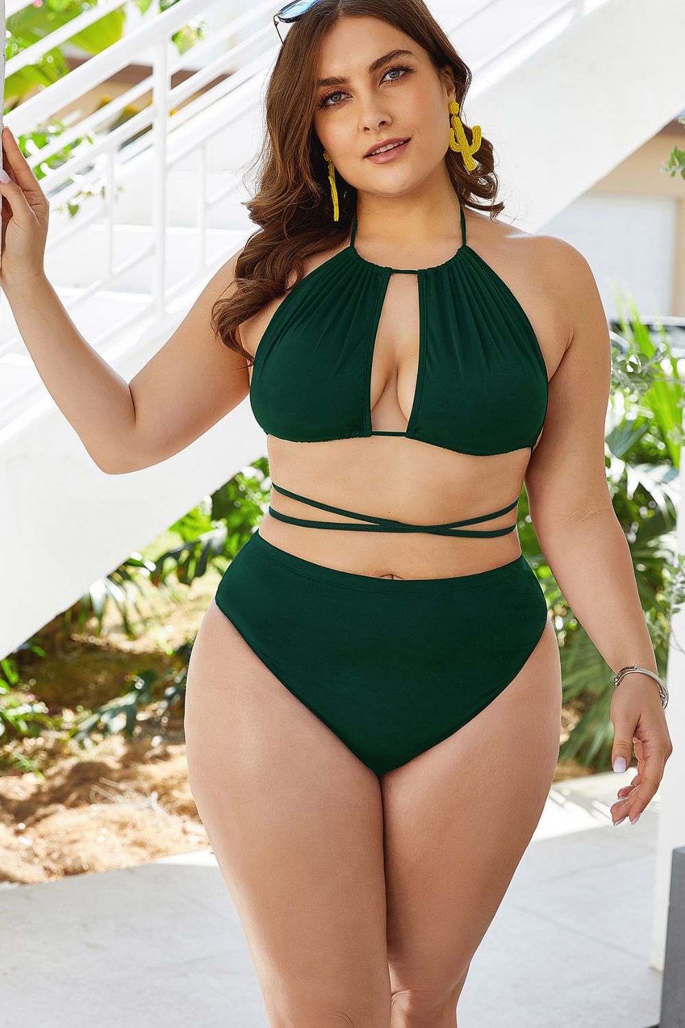Plus Size Cutout Tied Backless Bikini Set-Get You Some Sun