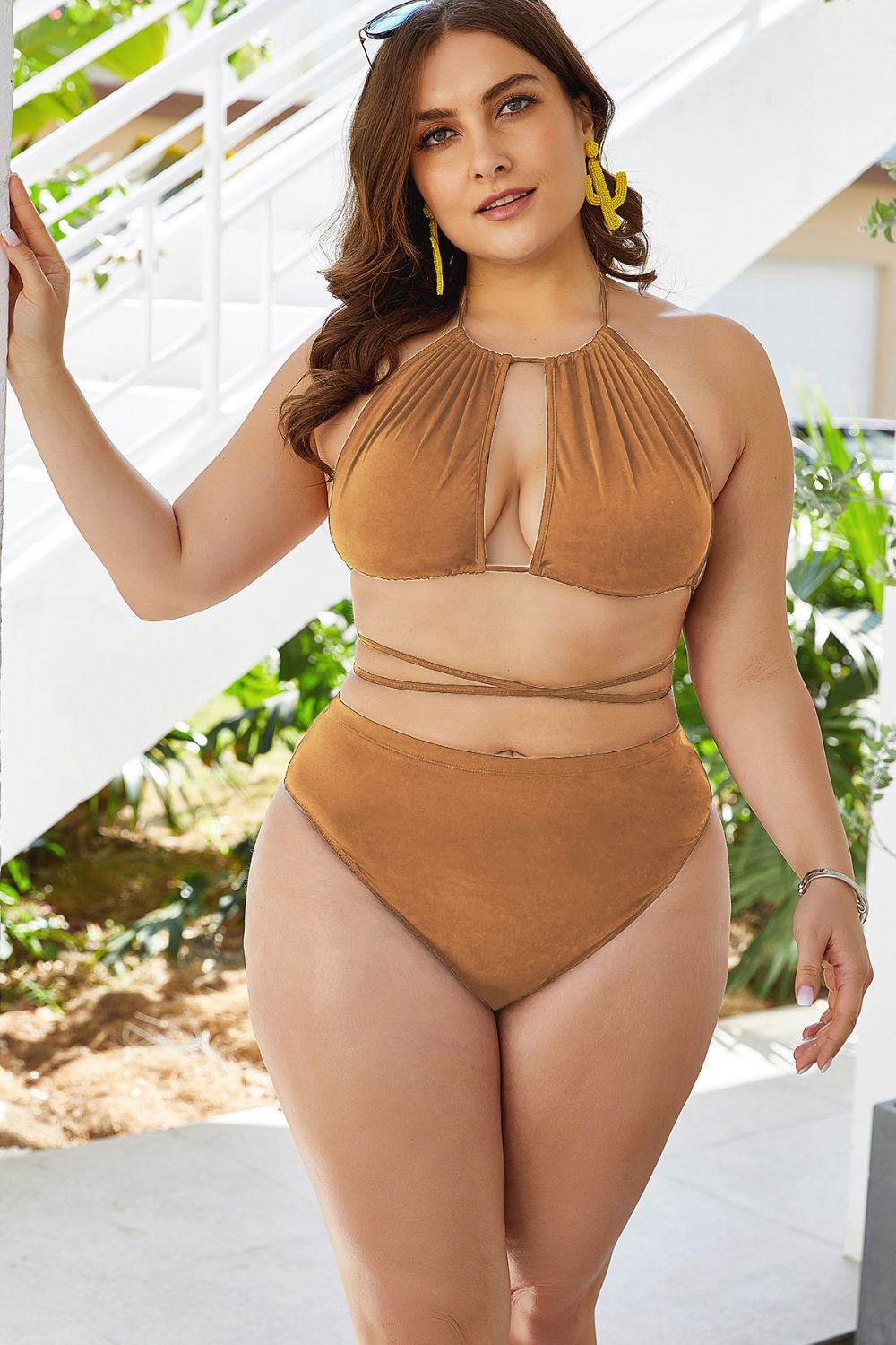Plus Size Cutout Tied Backless Bikini Set-Get You Some Sun