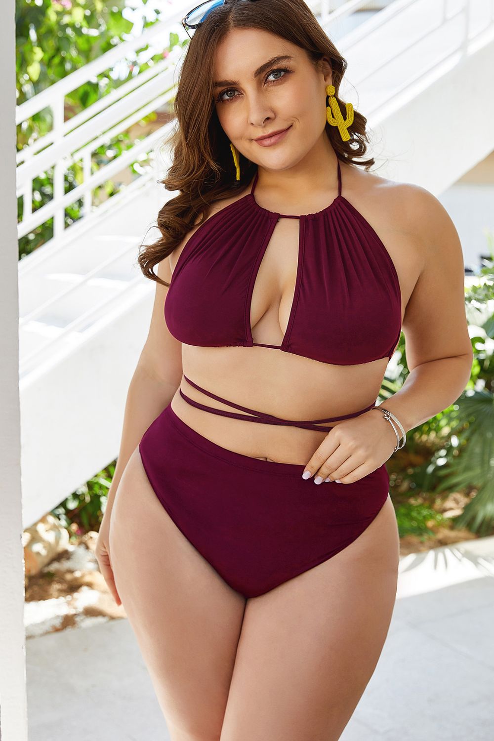 Plus Size Cutout Tied Backless Bikini Set-Get You Some Sun