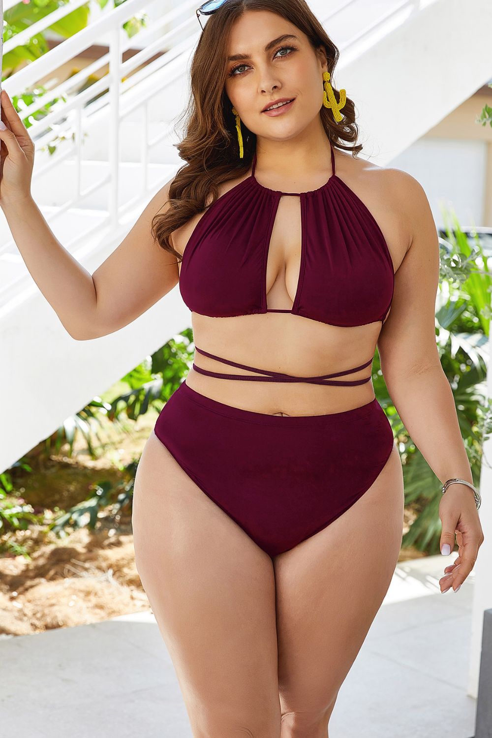 Plus Size Cutout Tied Backless Bikini Set-Get You Some Sun
