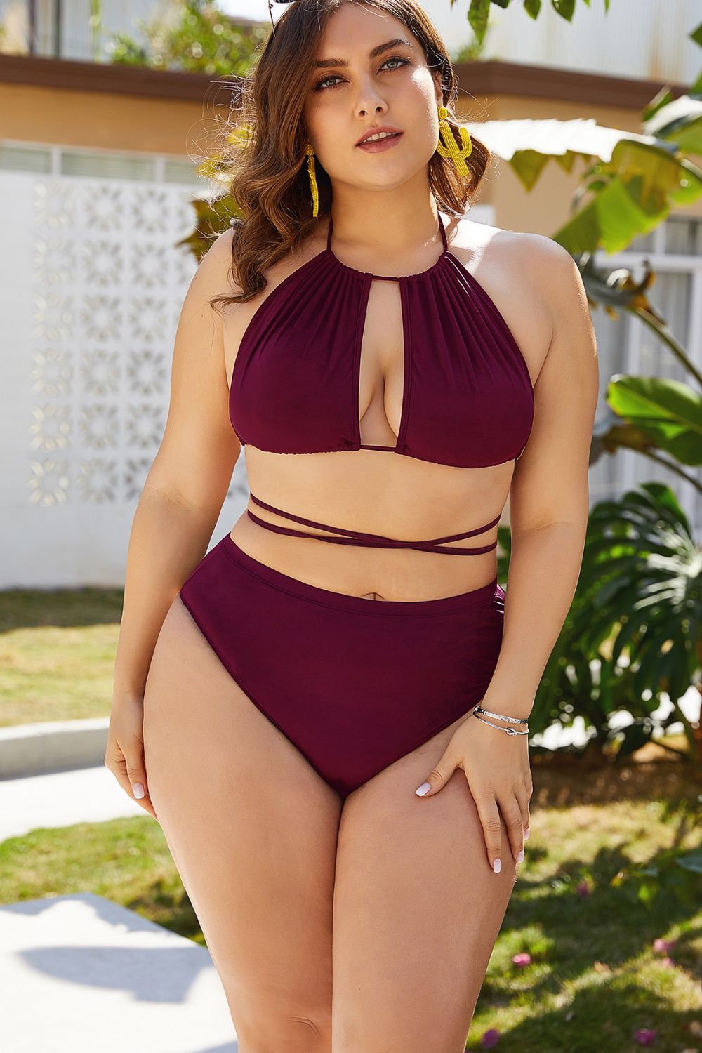 Plus Size Cutout Tied Backless Bikini Set-Get You Some Sun