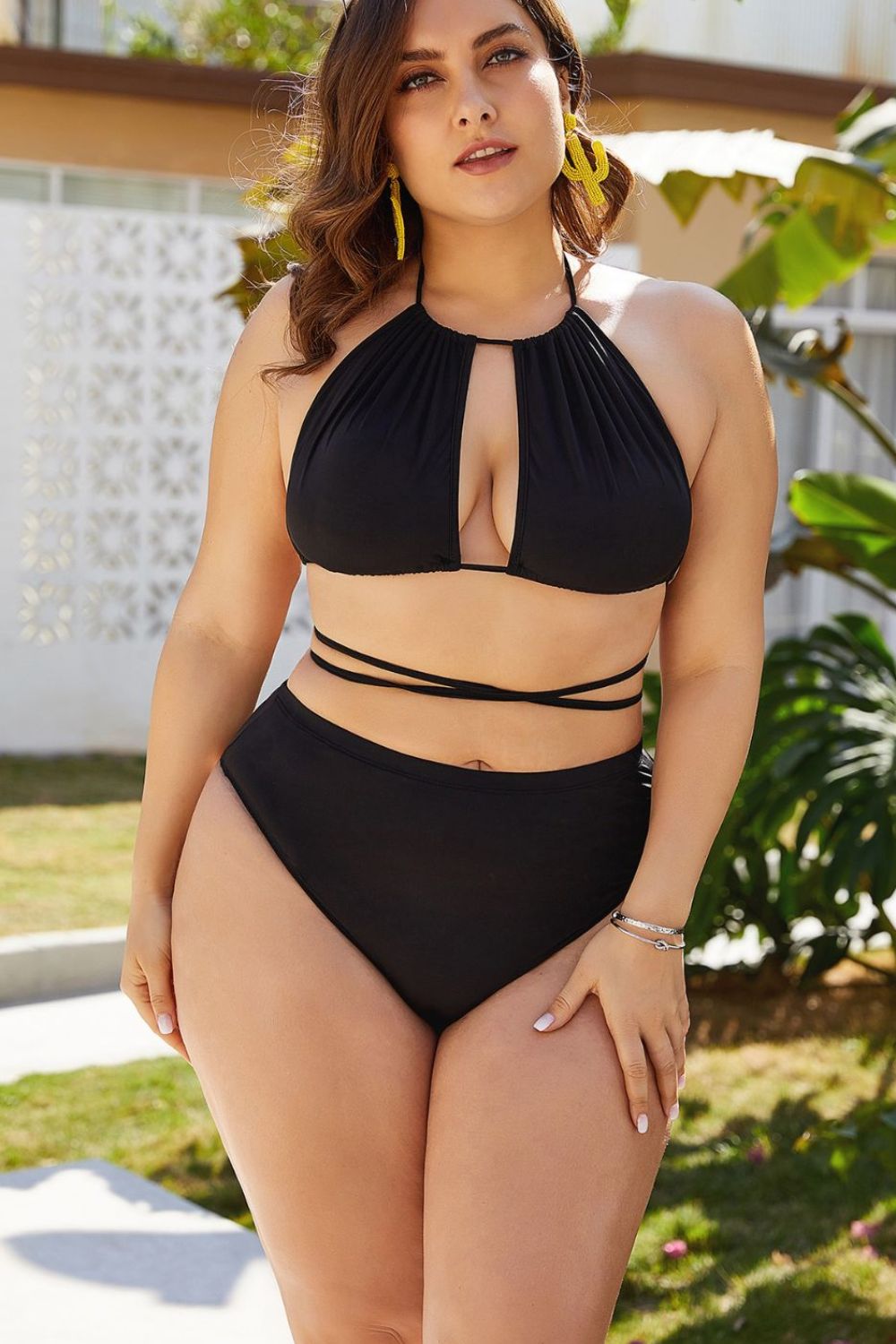 Plus Size Cutout Tied Backless Bikini Set-Get You Some Sun