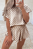 Brown Checkerboard T Shirt and High Waist Skorts