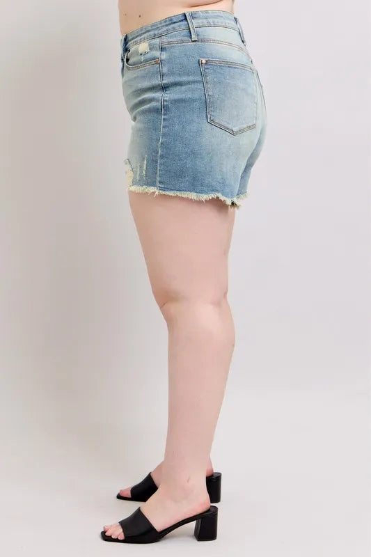 Judy Blue Plus Size High Rise Fly Stitch Detail Shorts