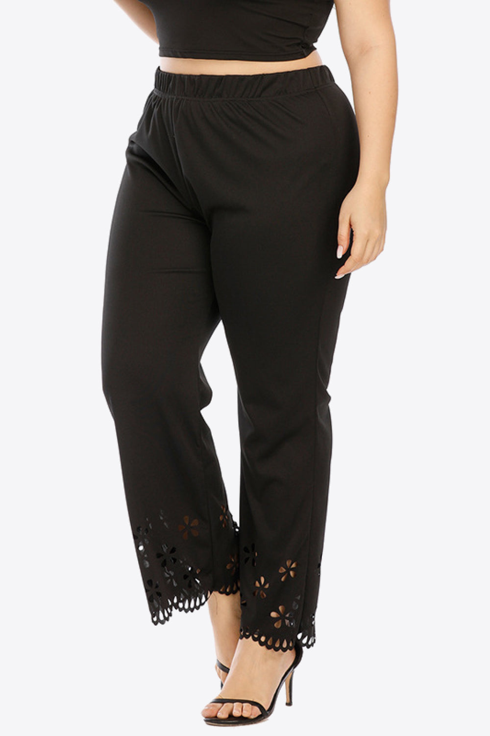 Plus Size Openwork Elastic Waist Pants-Get You Some Sun