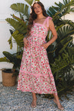 Pink Floral Lace Tied Strap Empire Waist Maxi Dress-