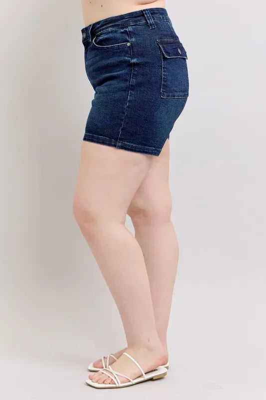 Judy Blue Plus Size High Waist Back Flap Pocket Denim Shorts