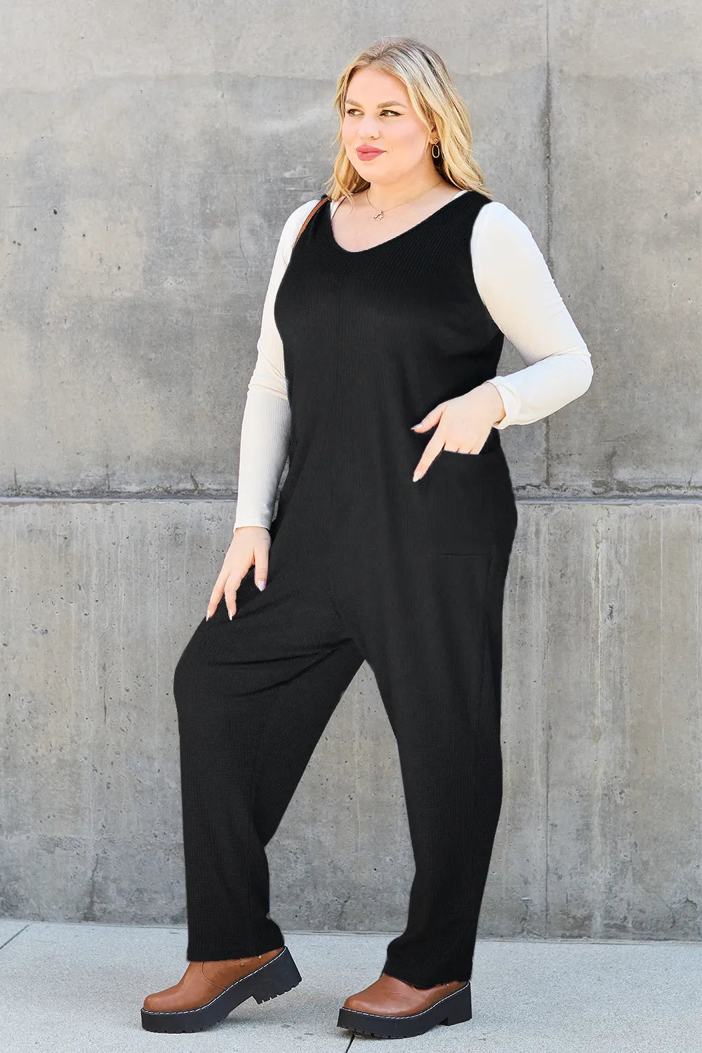 Double Take Full Size Sleeveless Straight Jumpsuit-