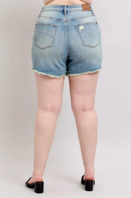 Judy Blue Plus Size High Rise Fly Stitch Detail Shorts