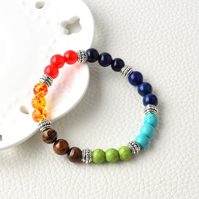 Natural Stone Colorful Chakra Energy Yoga Bracelet-