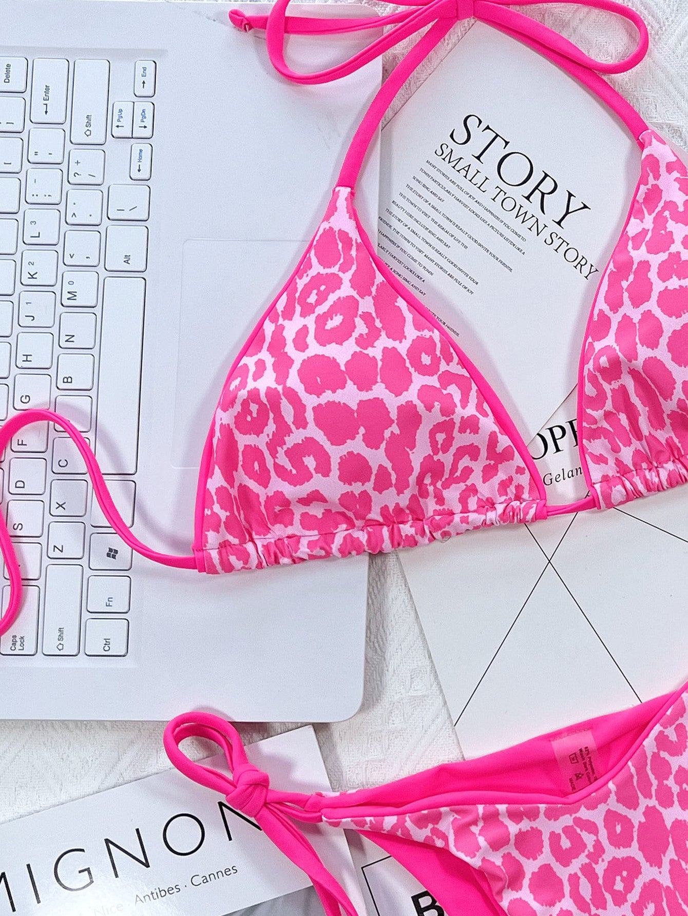 Leopard Print Halter Neck Tie Side Bikini Set-