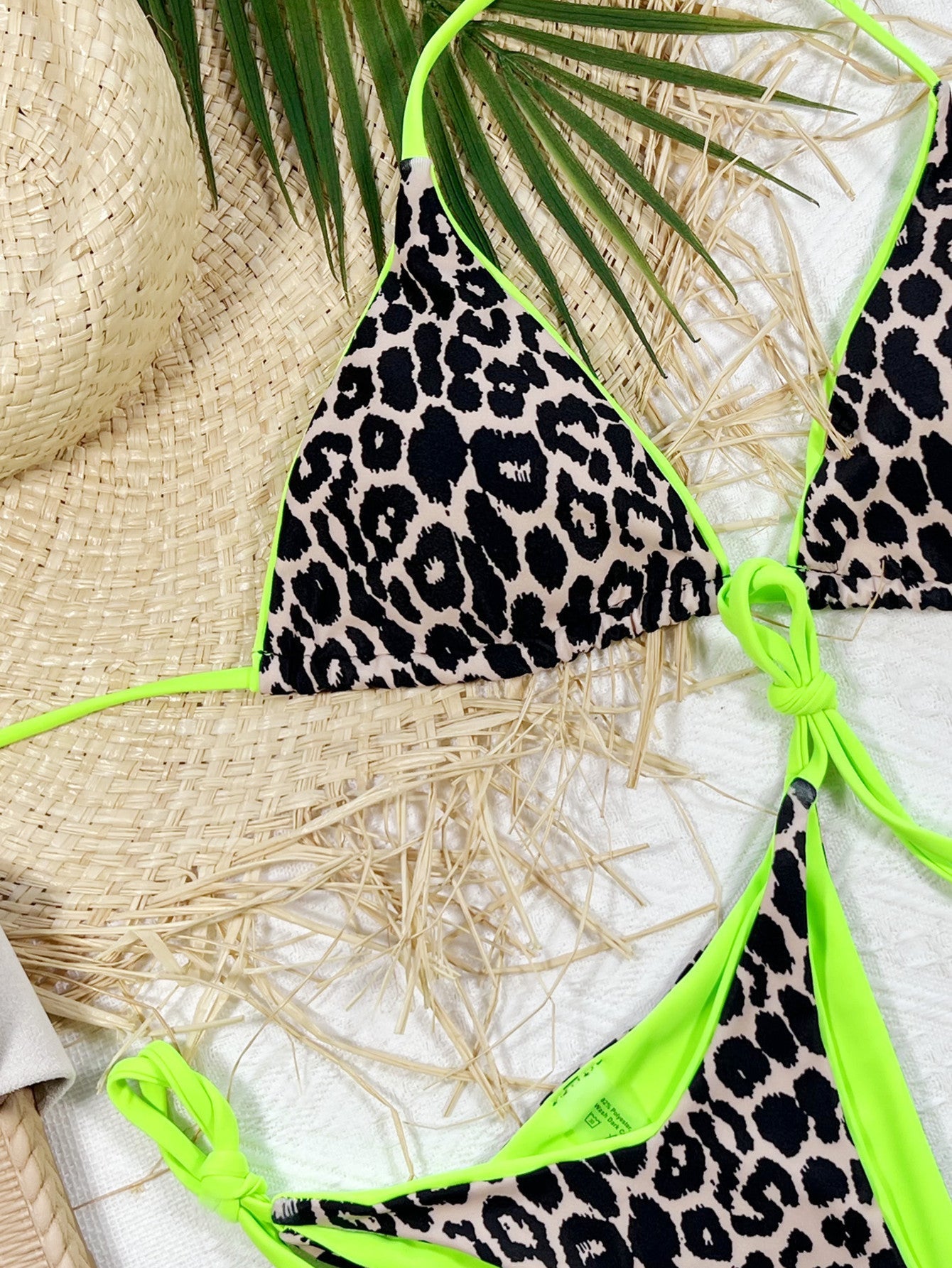 Leopard Print Halter Neck Tie Side Bikini Set-