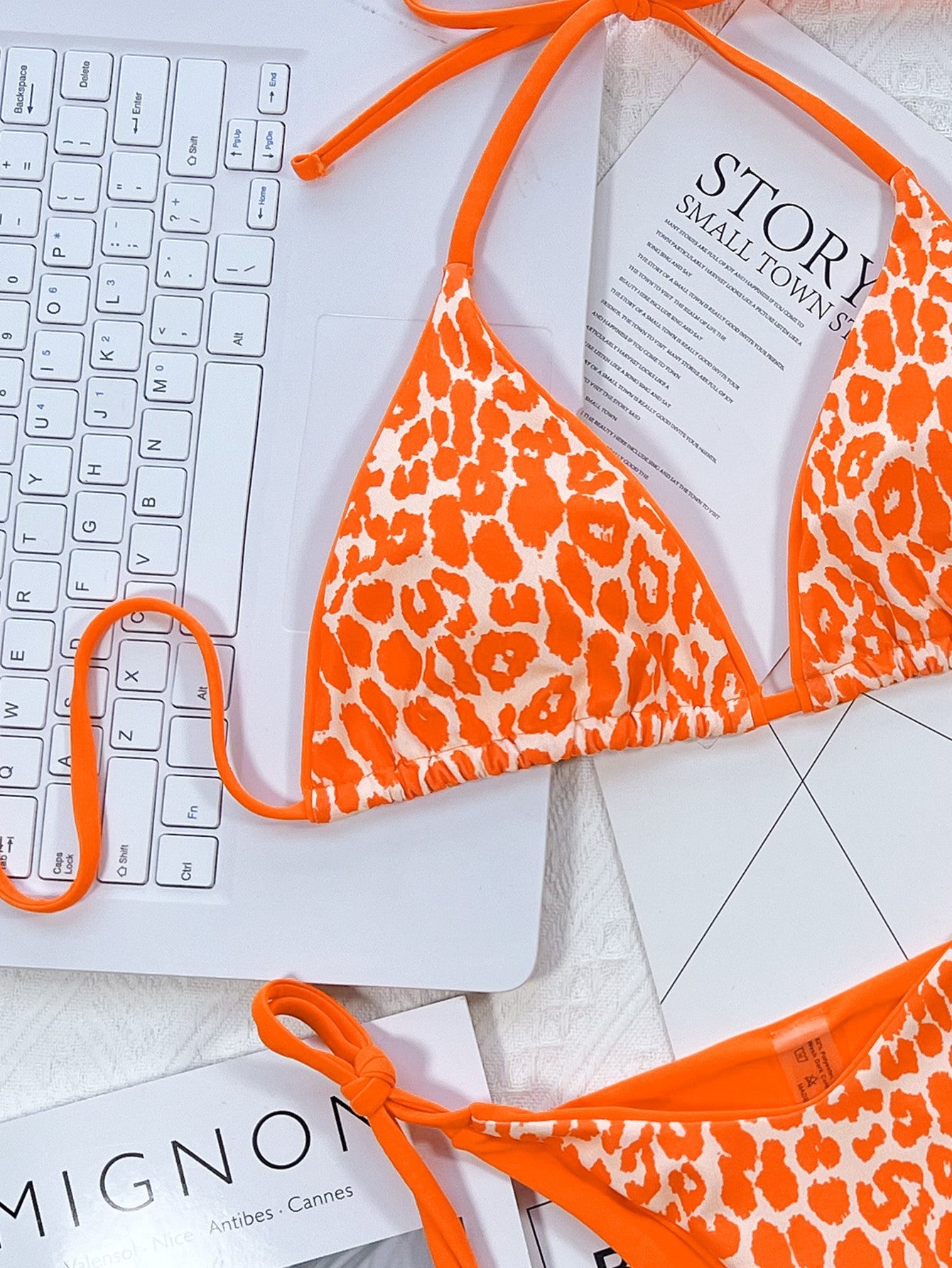 Leopard Print Halter Neck Tie Side Bikini Set-