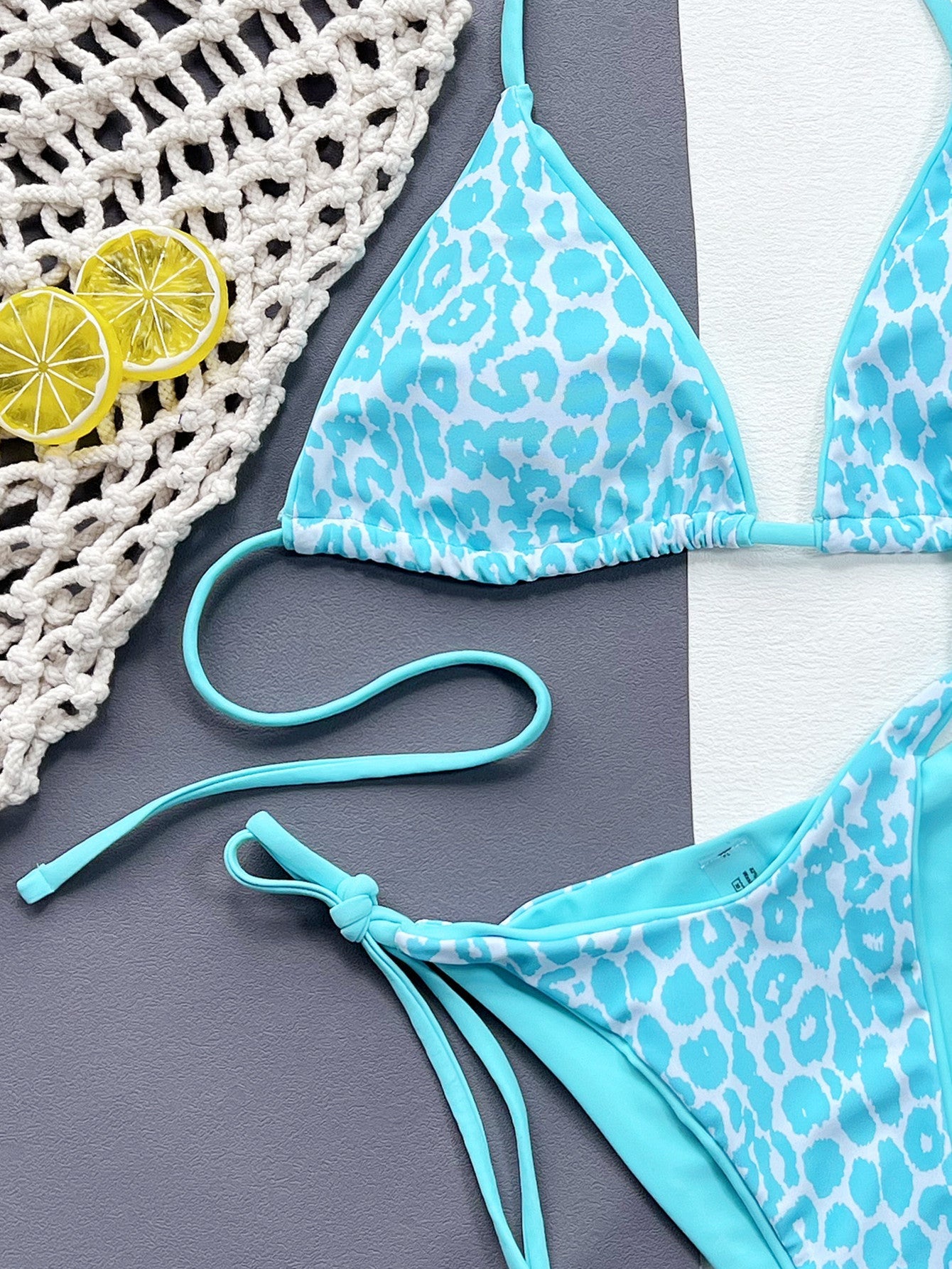 Leopard Print Halter Neck Tie Side Bikini Set-