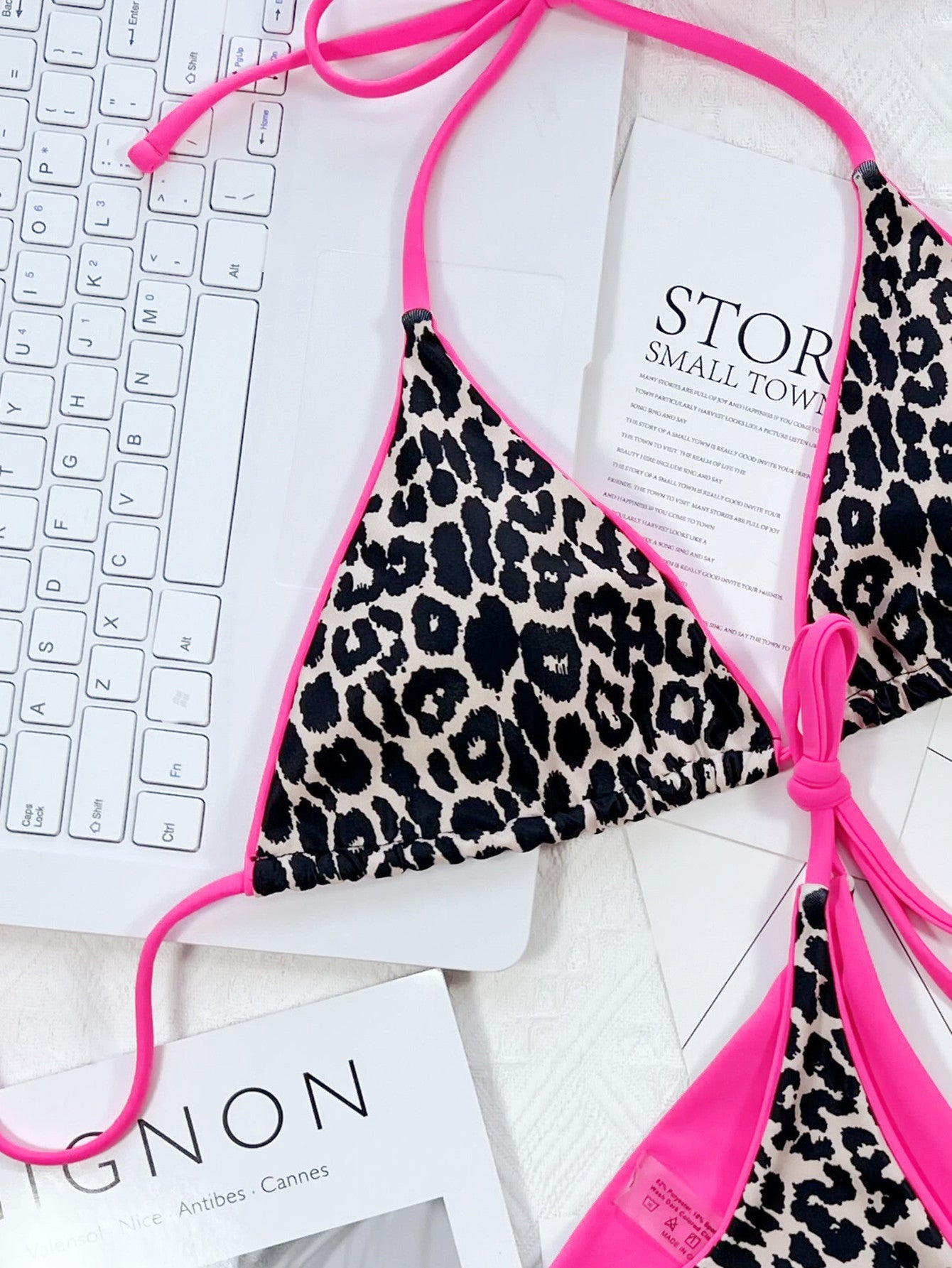 Leopard Print Halter Neck Tie Side Bikini Set-