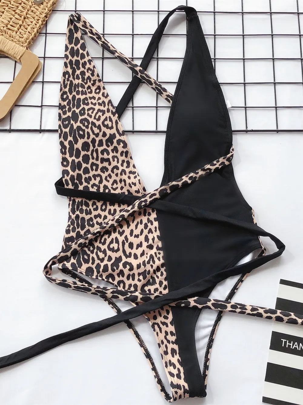 Tied Leopard Plunge One-Piece Swimwear-Get You Some Sun