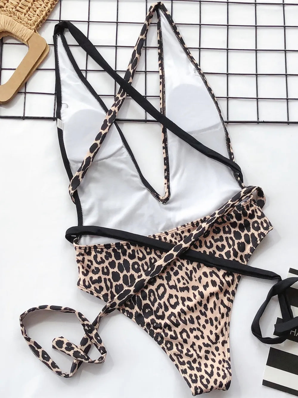 Tied Leopard Plunge One-Piece Swimwear-Get You Some Sun