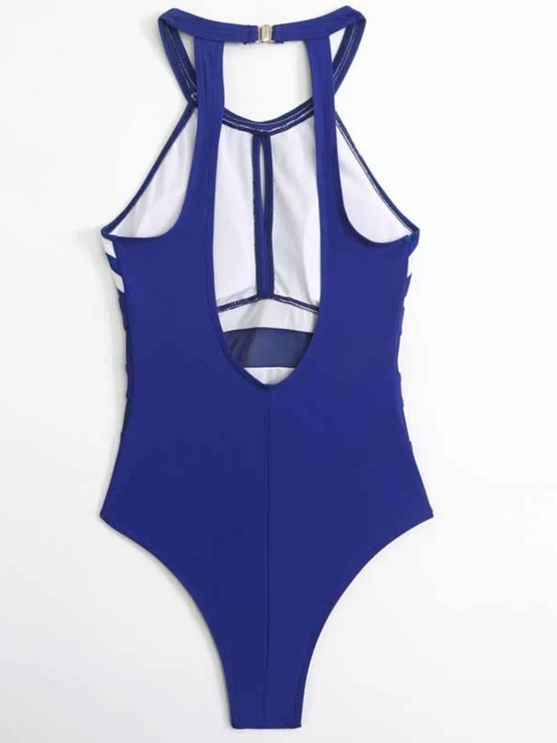 Mesh Detail Backless Striped One-Piece Swimsuit-