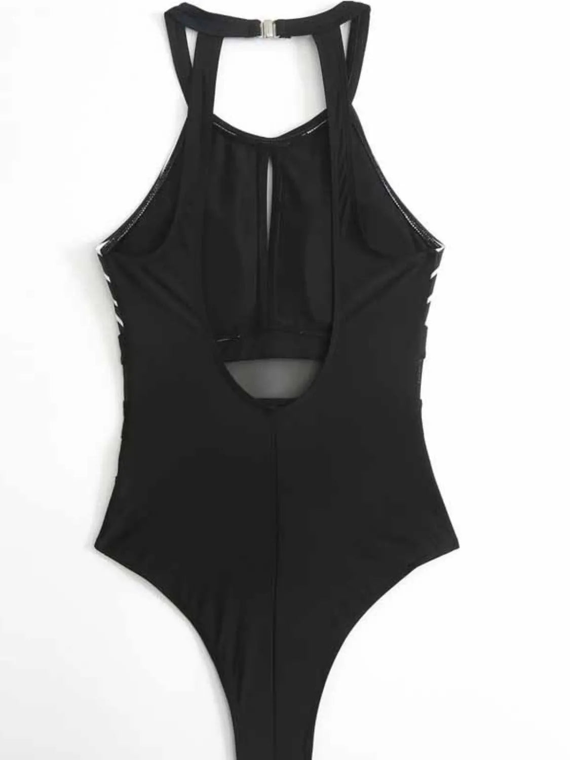 Mesh Detail Backless Striped One-Piece Swimsuit-