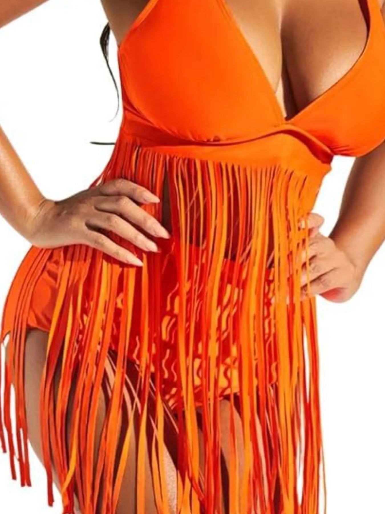 Plus Size Fringe V-Neck Tankini Swim Set-Get You Some Sun