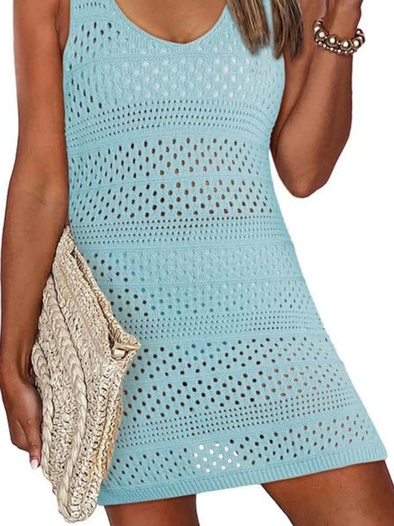 Crochet Knit Cover-Up Dress with Side Slit-Get You Some Sun