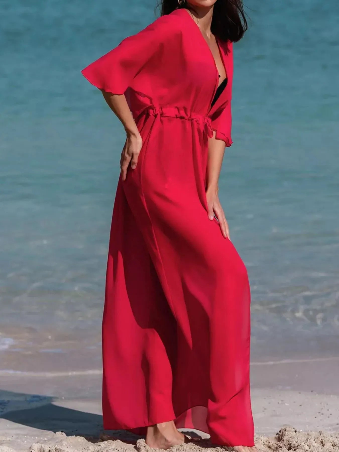 Solid Color Flutter Sleeve Cover-Up-Get You Some Sun