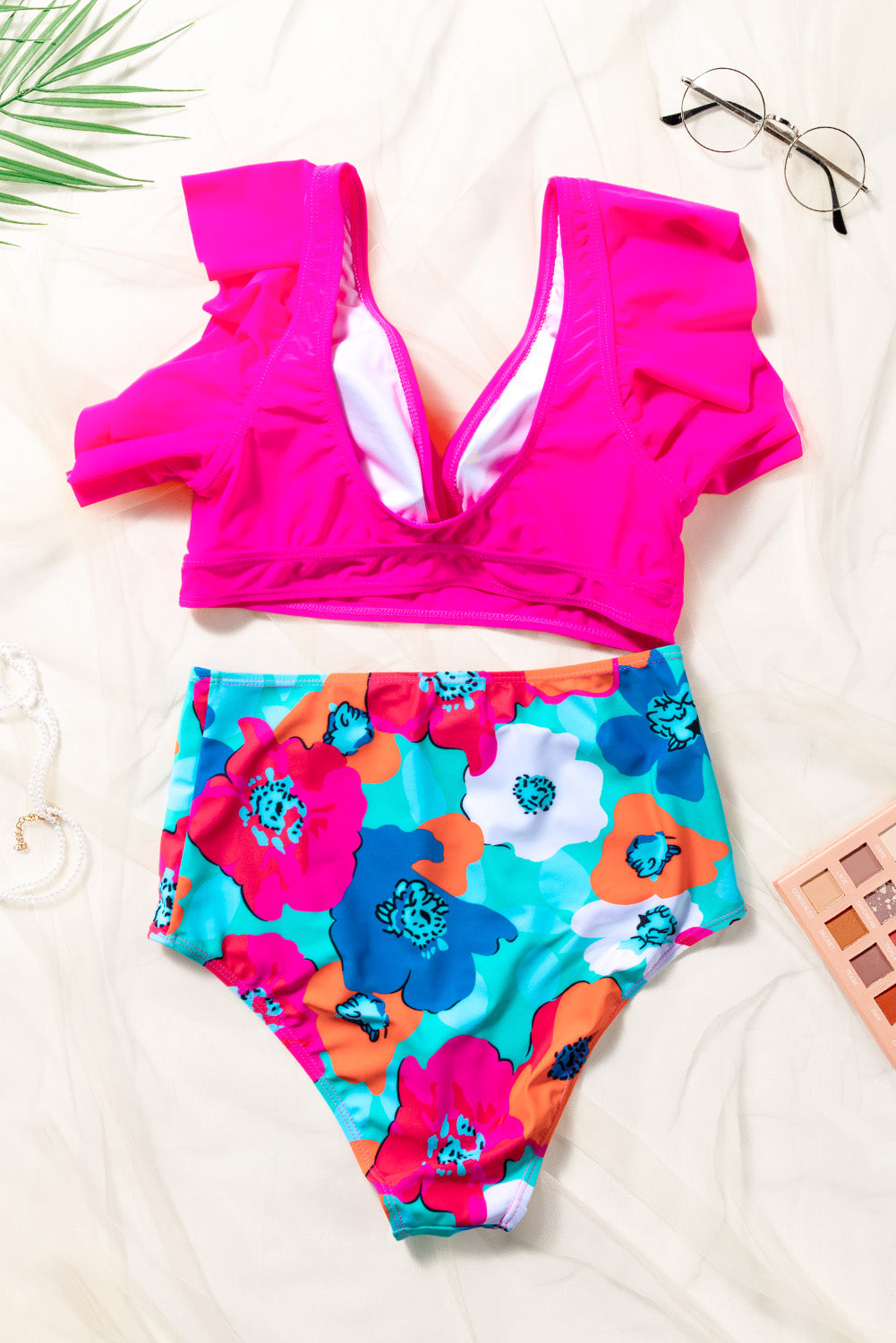Cropped Swim Top and Floral Bottoms Set-Get You Some Sun