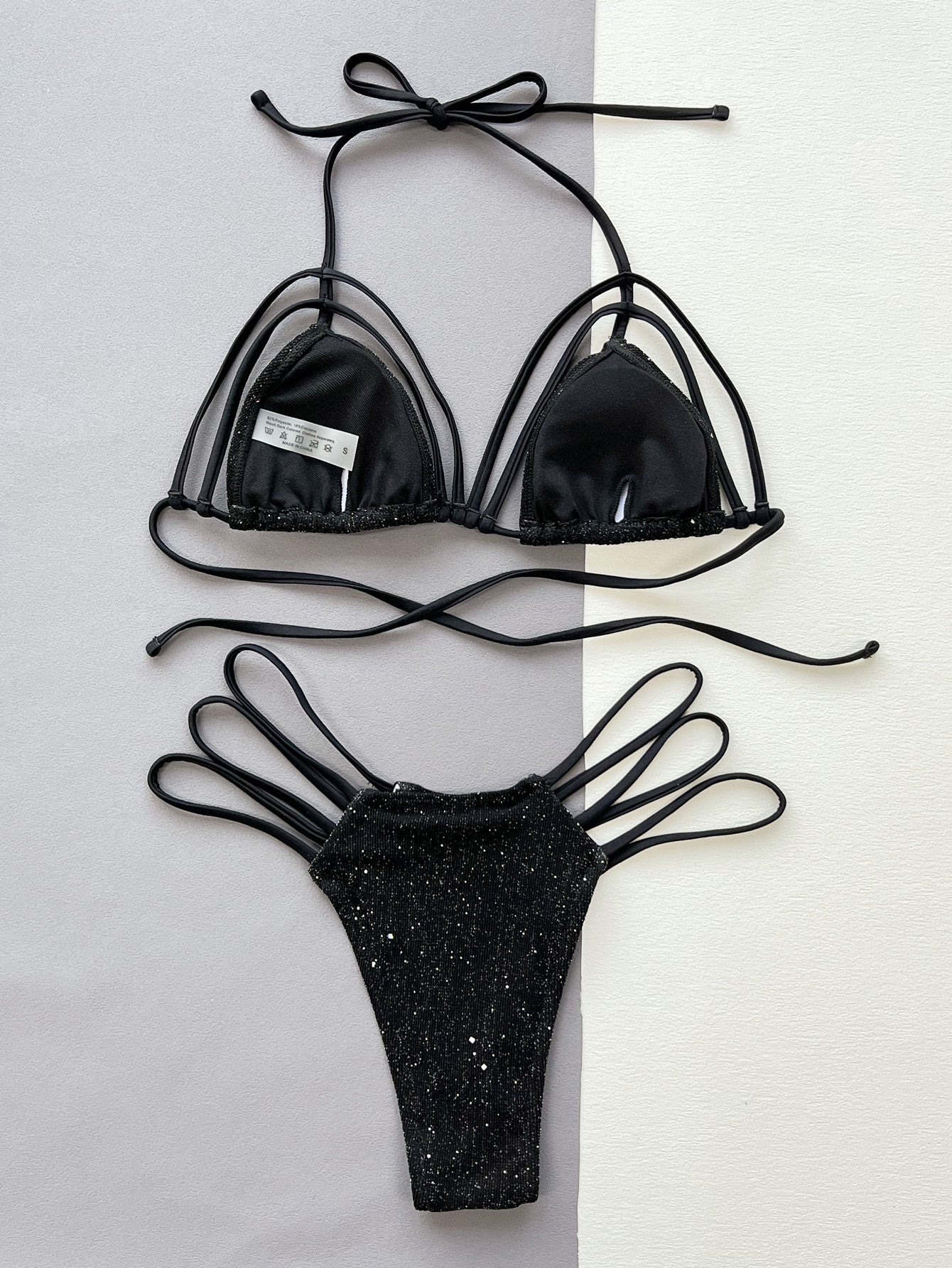 Glitter Halter Neck Strappy Two-Piece Bikini Set-