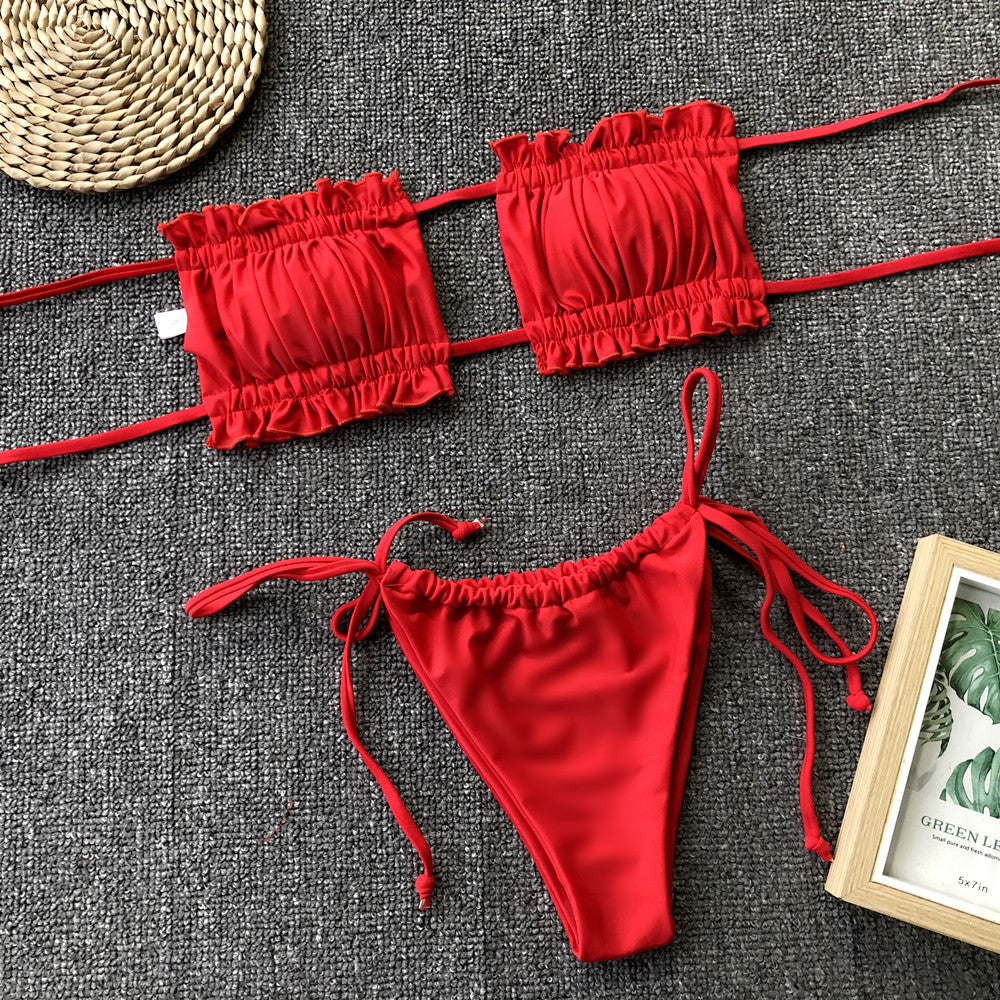 Frill Trim Ruched Bikini Set-Get You Some Sun