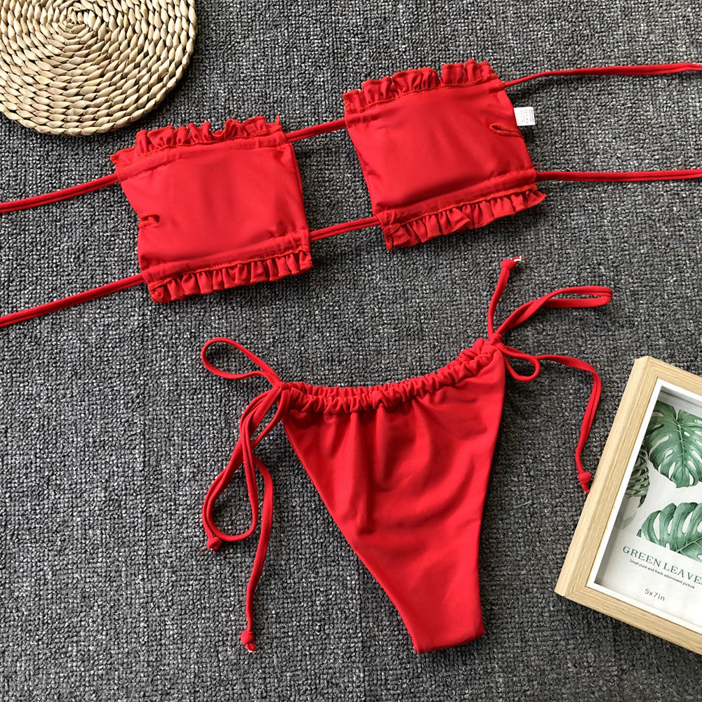 Frill Trim Ruched Bikini Set-Get You Some Sun