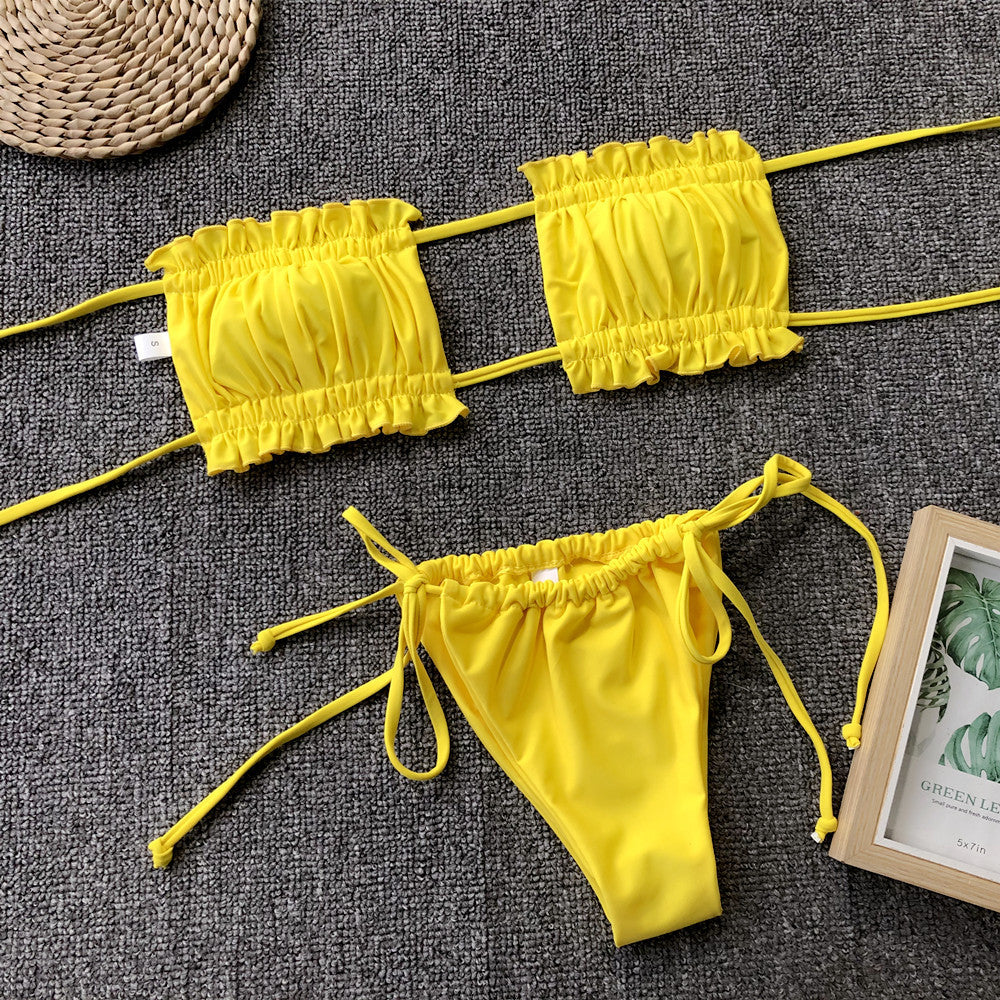 Frill Trim Ruched Bikini Set-Get You Some Sun
