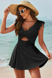 Cutout V-Neck Cap Sleeve One-Piece Swimwear-Get You Some Sun