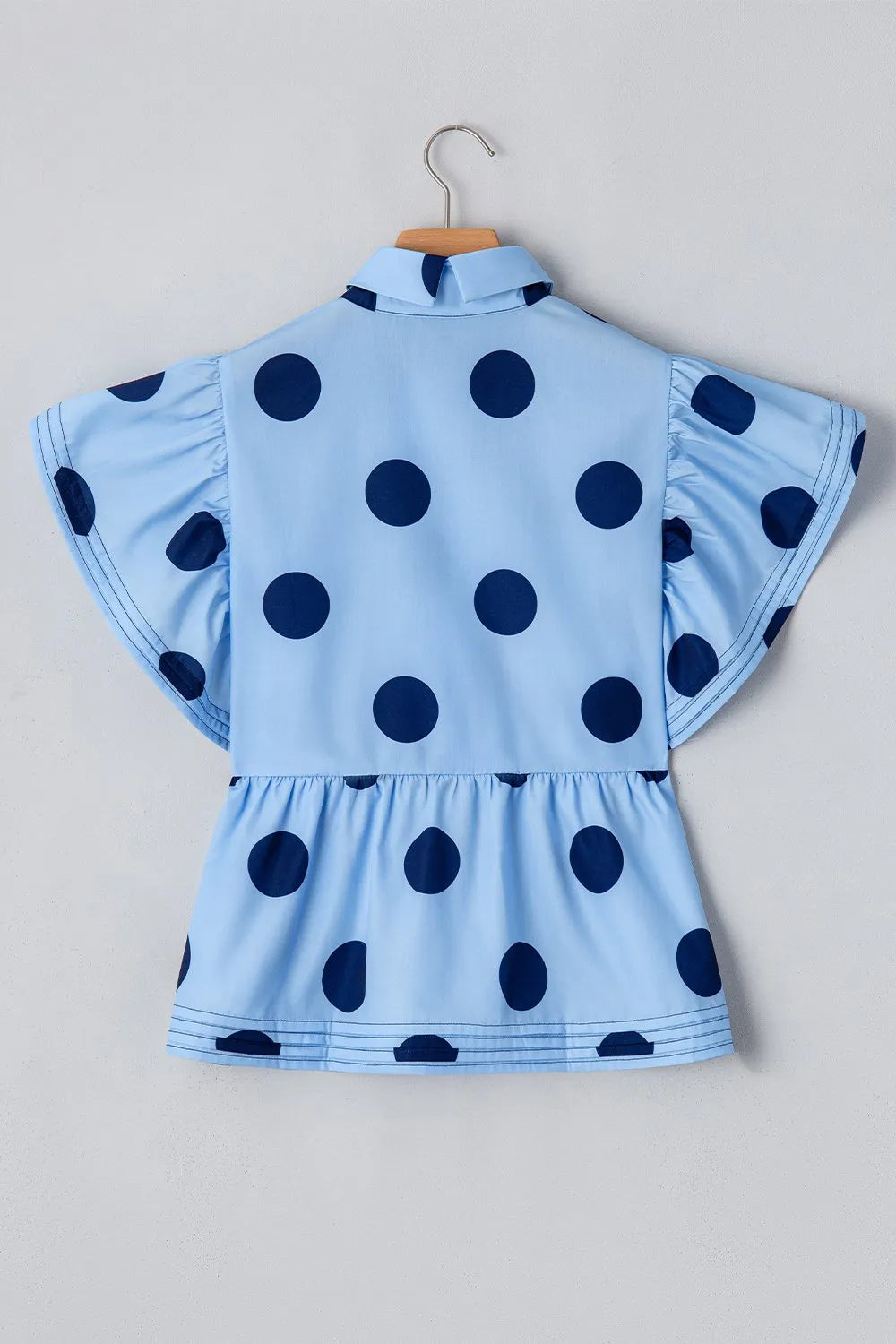 Polka Dot Print Ruffled Short Sleeve Buttoned Blouse