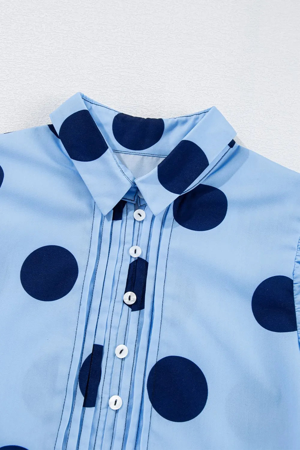 Polka Dot Print Ruffled Short Sleeve Buttoned Blouse
