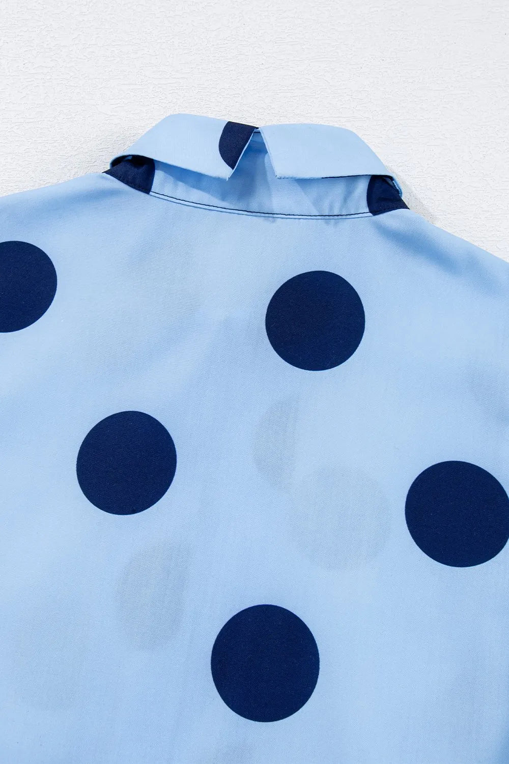 Polka Dot Print Ruffled Short Sleeve Buttoned Blouse