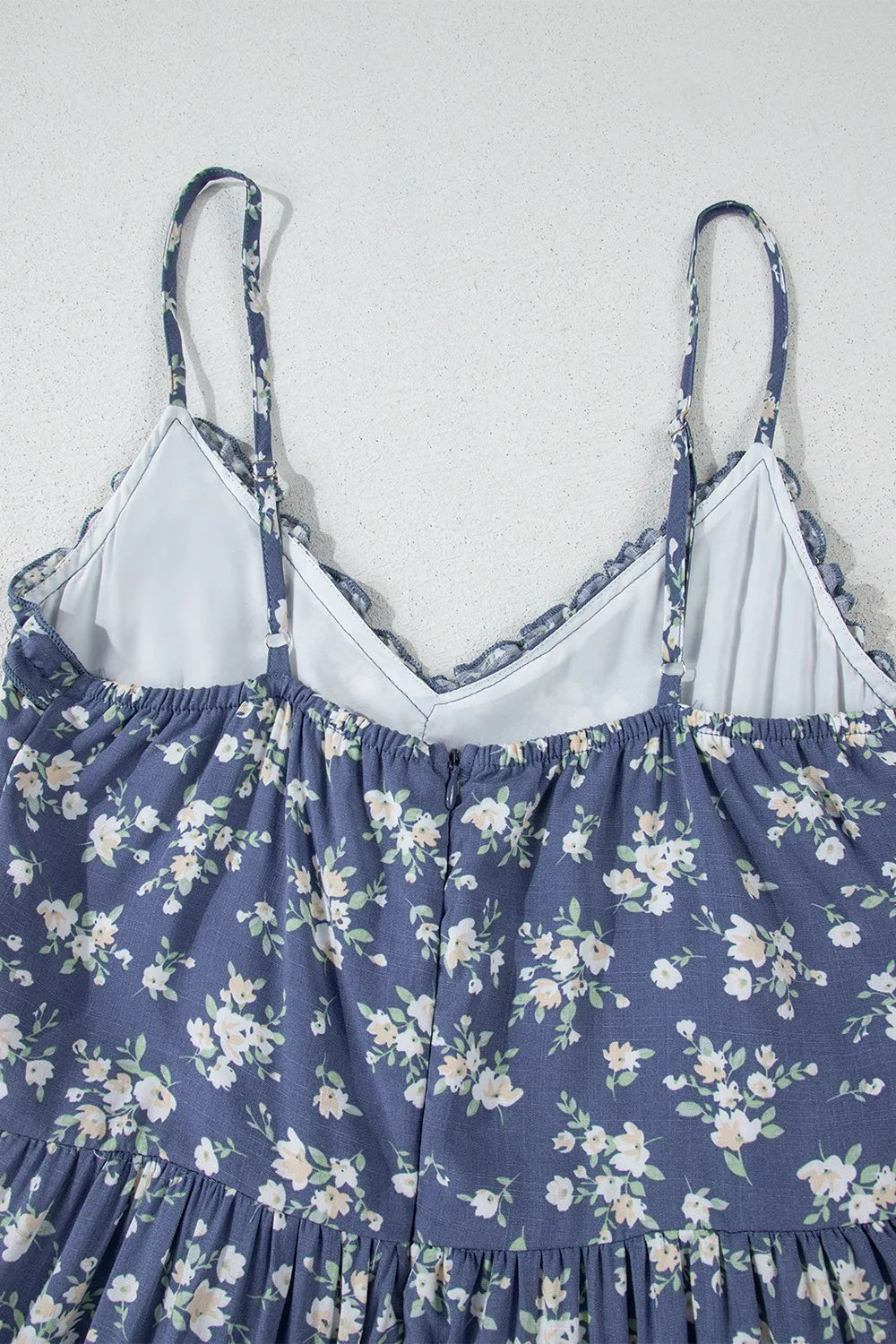 Floral Spaghetti Strap Frilled V Neck Tiered Midi Dress-