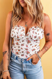 Floral Frilled Trim Spaghetti Straps Bodysuit-