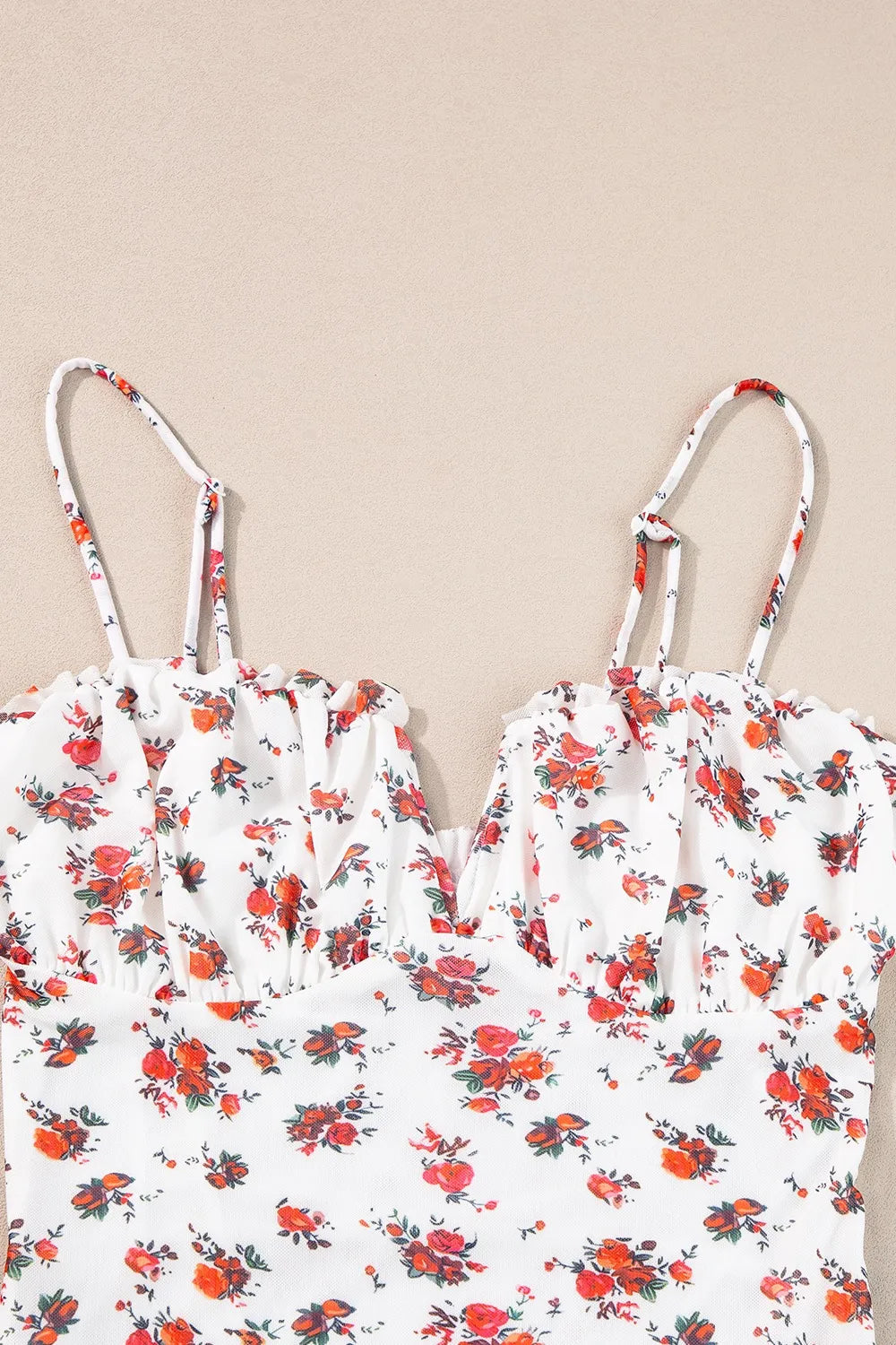 Floral Frilled Trim Spaghetti Straps Bodysuit-