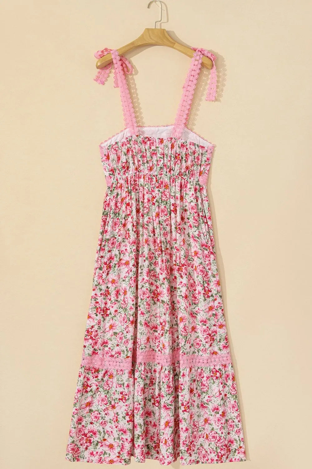Floral Lace Tied Strap Square Neck Dress with Pockets-