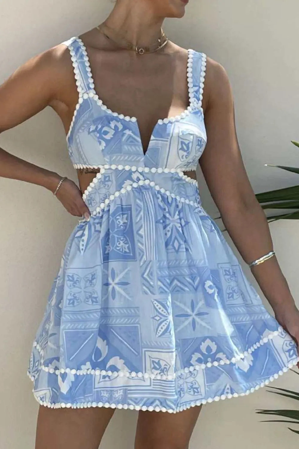 Cutout Printed Mini Dress-Get You Some Sun