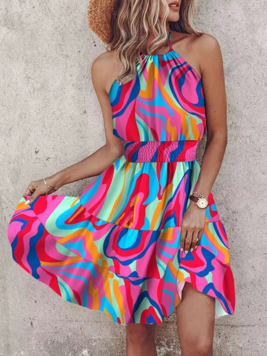 Paisley Print Halter Neck Mini Dress-Get You Some Sun