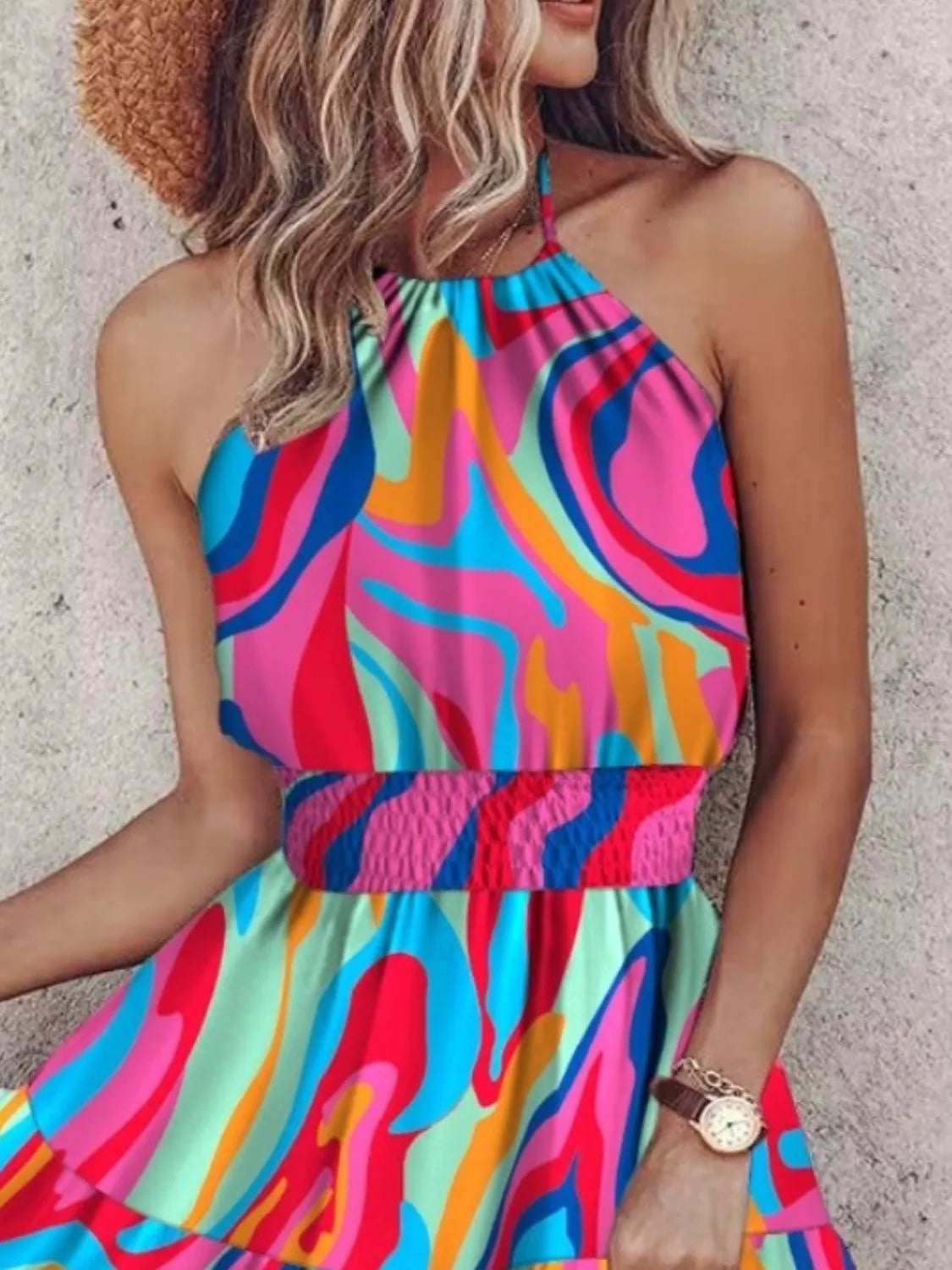 Paisley Print Halter Neck Mini Dress-Get You Some Sun