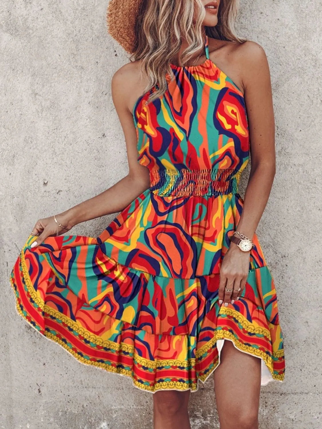 Paisley Print Halter Neck Mini Dress-Get You Some Sun